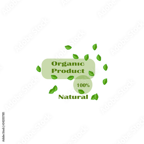  organic product - flat logo vector with mint leaves isolated. Organic and vegan food logo