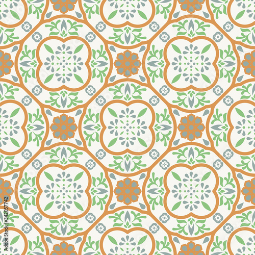 Spanish pattern tile seamless pattern. Mediterranean ceramic tiles design pastel soft colors.