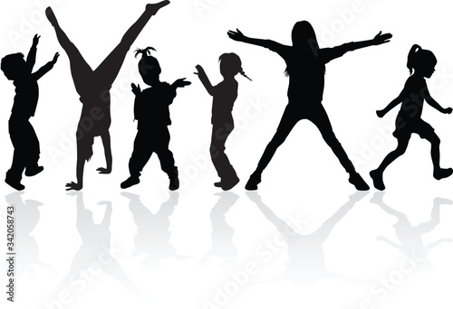 Silhouette of children on white background.