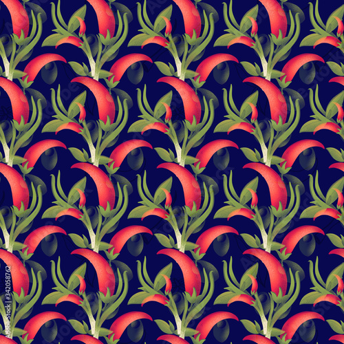 Bright pepper texture seamless digital pattren on a blue background. Print for banners, wrapping paper, posters, cards, invitations, fabrics, cafes, menus, restaurants, web design.