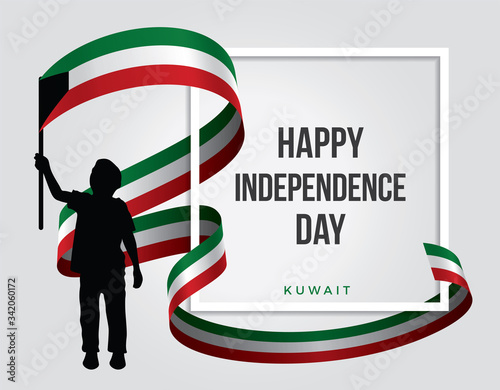 The illustration of an Kuwaiti child who is waving the Kuwait flag on the white background - Happy independience day
