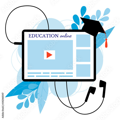 Vector concept for online education. Online training courses, specialization, training manuals. Used for web design, banners, advertising materials, etc.