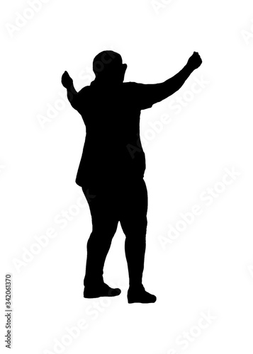 Fat Woman With Hans Up Isolated Graphic Silhouette