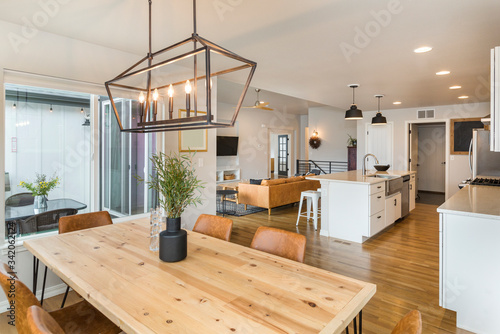 Farm House Dining Room Open Concept Layout  photo