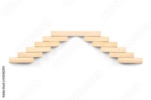 stairs concept  toy wood blocks make a stairs isolated on white background with copy space for your text