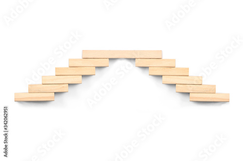 stairs concept; toy wood blocks make a stairs isolated on white background with copy space for your text