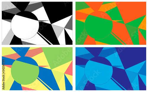 Abstract symmetric geometric patterns. Various color combinations.