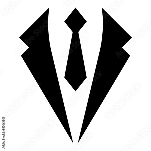 Business concept Jacket and tie cravat Suit for wedding Men's clothing in dress clothes Representative idea icon black color vector illustration flat style image