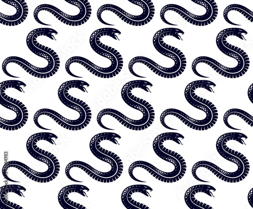 Snakes seamless background, vector dangerous venom serpents pattern, vintage style drawing tiling endless wallpaper.