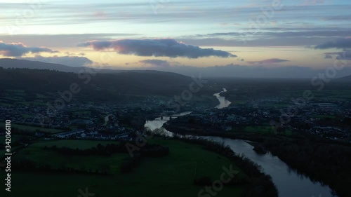 Drone video, Irish village at dawn