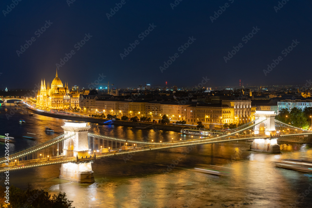 night panorama of the city of Budapest in Hungary