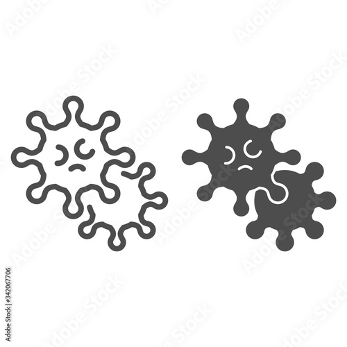 Viral microorganism line and solid icon. Danger micro bacteria symbol outline style pictogram on white background. Covid-19 virology research signs for mobile concept and web design. Vector graphics.