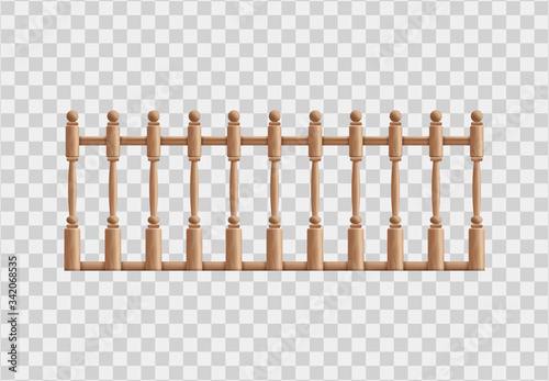 Ornate wooden railing isolated on transparent background