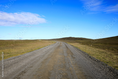Kjolur / Iceland - August 25, 2017: The gravel road named Kjolur Highland Road, Iceland, Europe
