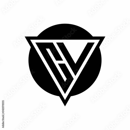 CV logo with negative space triangle and circle shape design template