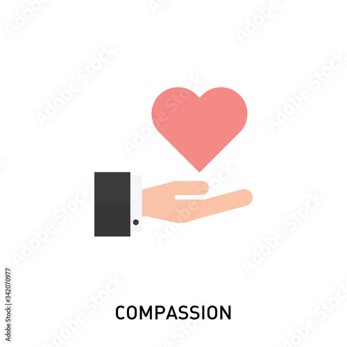 Compassion Icon. Vector icon of a hand holding a heart. Flat design of the hand and heart stock illustration.