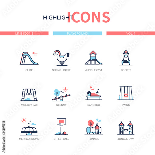 Playground elements - line design style icons set