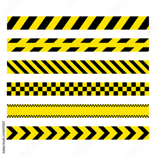 Yellow and black set stripes. Barricade construction tape. Police warning and hazard stripe. Vector illustration isolated on white background © Віталій Баріда