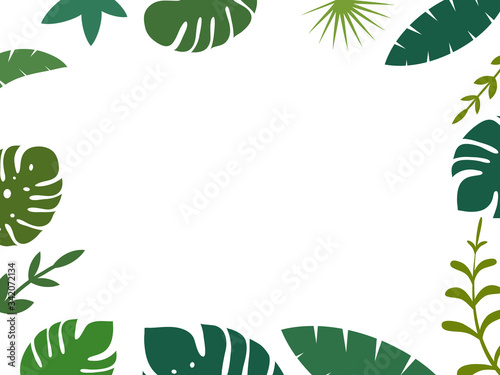 Background from tropical leaves. Invitation or card design with jungle leaves vector illustration.