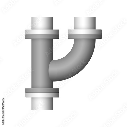 Pipe vector. Connection by flange fitting. For pipeline construction to transport liquid or gas in industry i.e. crude, oil, natural gas. Also water supply infrastructure in plumbing and irrigation.