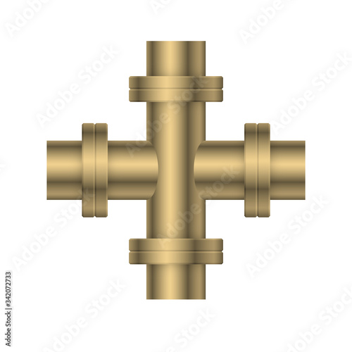 Pipe vector. Made from steel or metal connection by flange fitting fixing by screw and bolt. Part for pipeline construction to transportation oil and gas in industry, water in plumbing and irrigation.