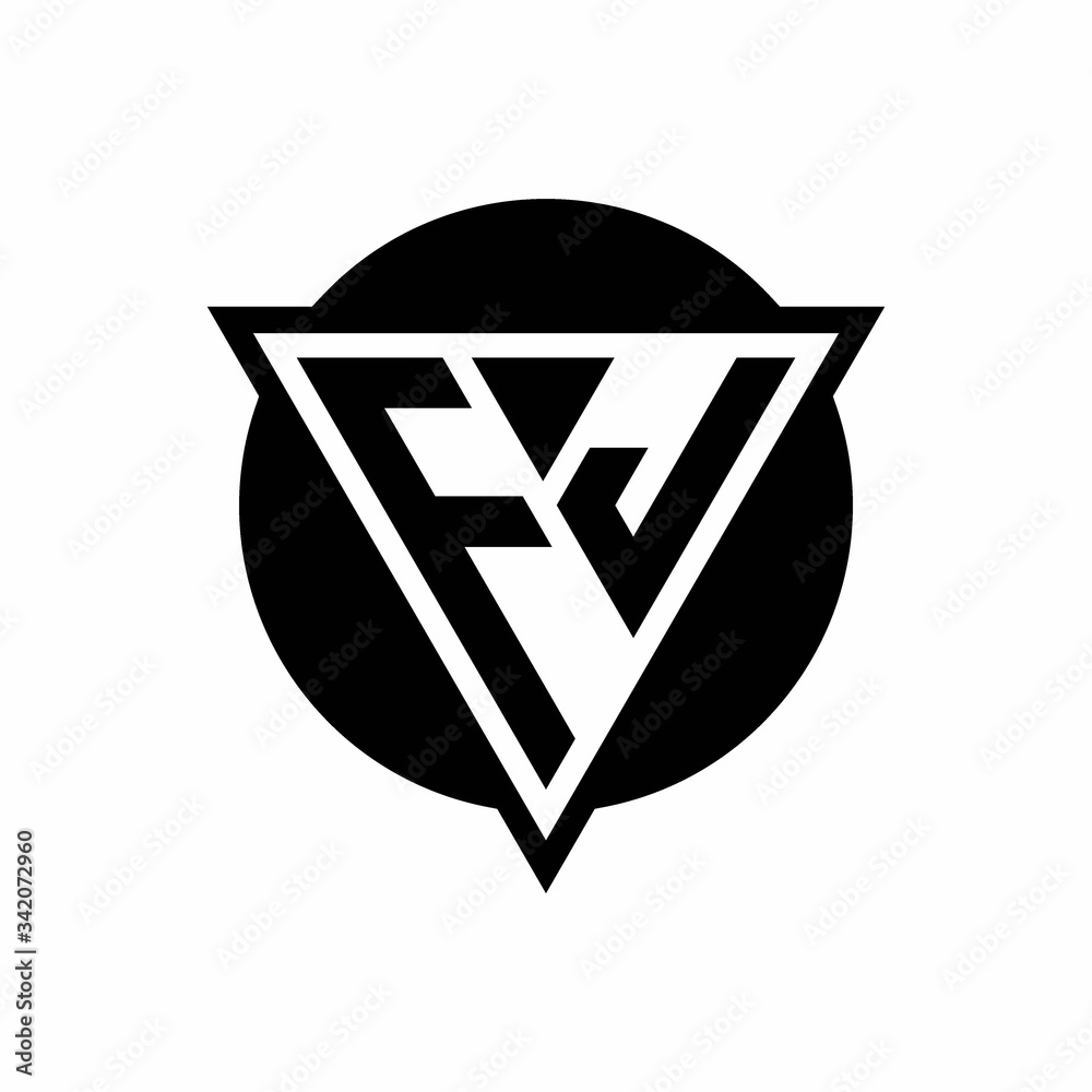 FJ logo with negative space triangle and circle shape design template ...