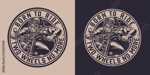 Monochrome motorcycle round emblem