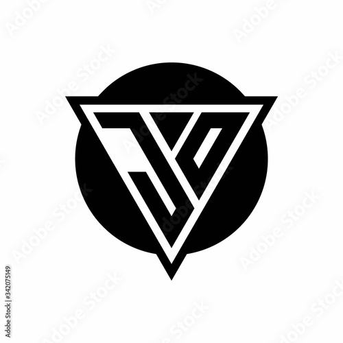 JO logo with negative space triangle and circle shape design template