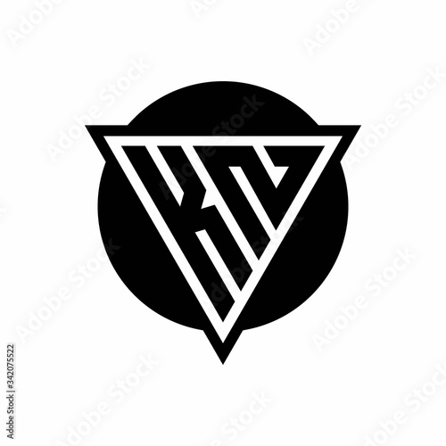 KN logo with negative space triangle and circle shape design template