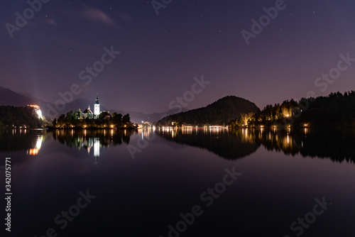 Panorama on Lake Bled in Slovenia at night © DD25