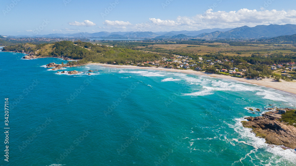 Aerial view of Barra beach - Garopaba. Beautiful natural beach in Santa Catarina, Brazil