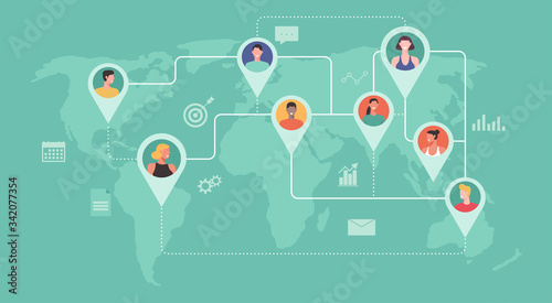 professional people from around the world connecting and working together online, remote working, work from home, work from anywhere, new normal, symbol icon vector flat illustration