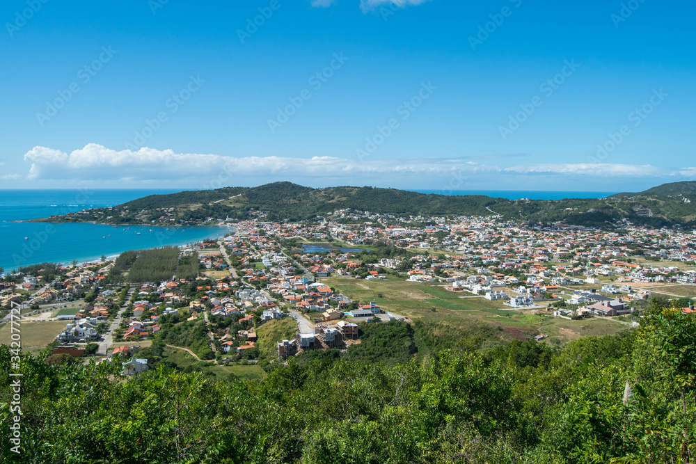 Panoramic view of the city of Garopaba from the viewpoint of Antenas, in Santa Catarina, Brazil