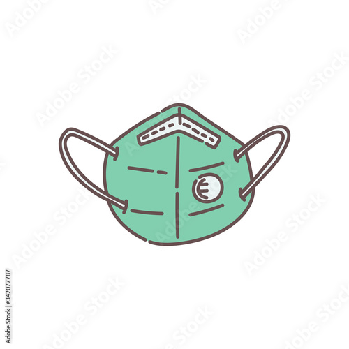 Green medical face mask or respirator for health protection.