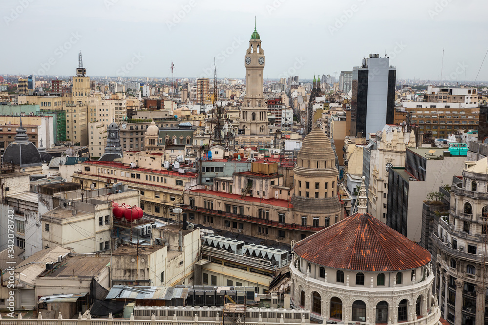 Panoramic view from above of the old houses of Buenos Aires the capital of Argentina