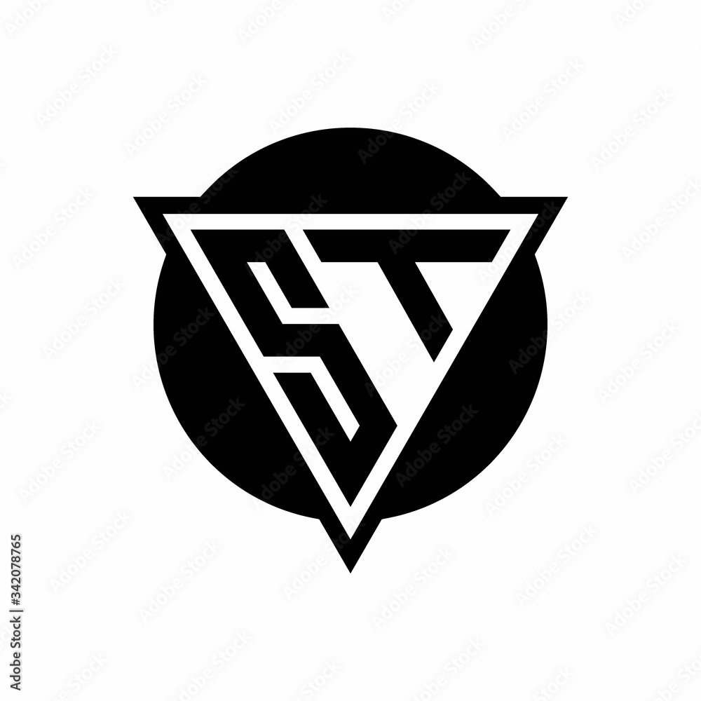 ST logo with negative space triangle and circle shape design template ...