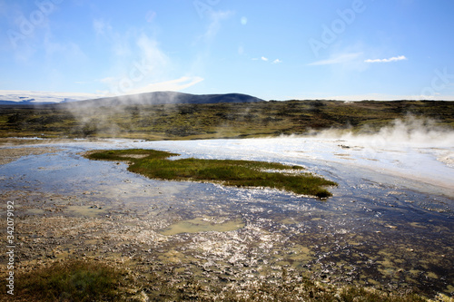 Hveravellir / Iceland - August 25, 2017: Landscape at Hveravellir a geothermal and sulfur area, Iceland, Europe