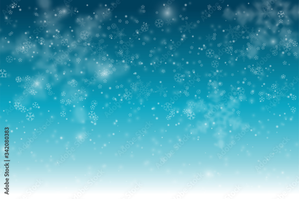Winter Snowfall and snowflakes turquoise blue background. Cold winter Christmas and New Year background. Vector illustration. Winter Snowfall and snowflakes turquoise blue background. Cold winter Christmas and New Year background. Vector illustration.