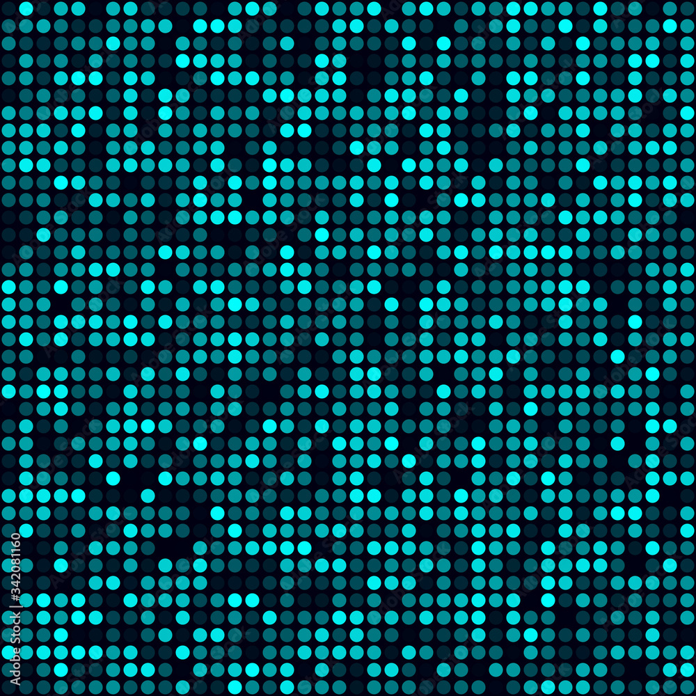 Technology seamless pattern. Filled pattern of circles. Cyan colored seamless background. Beautiful vector illustration.