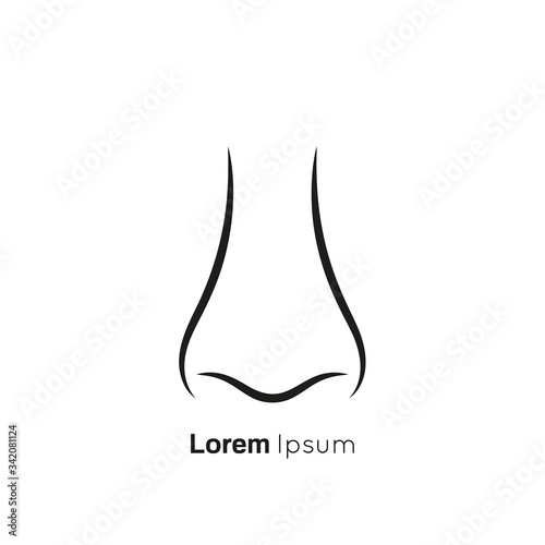 Icon of human nose with nostrils in full face. Smelling organ vector isolated on white background.