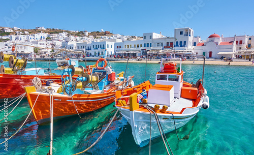 Harbour with fishing boats in Mykonos