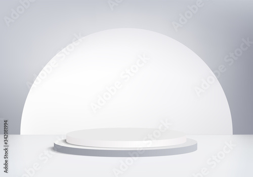 3D illustration rendering of grey abstract geometric background or texture. Bright pastel podium or pedestal backdrop. Blank minimal design podium concept. Stage for awards ceremony on website in mode © M.AKA