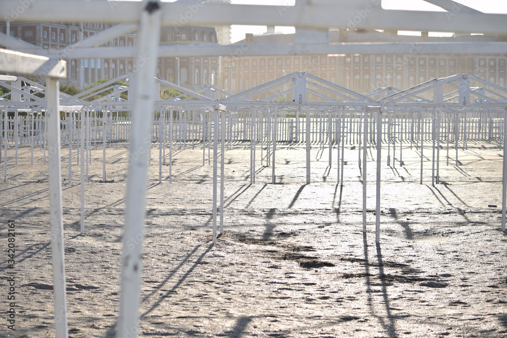  structures of disassembled beach tents