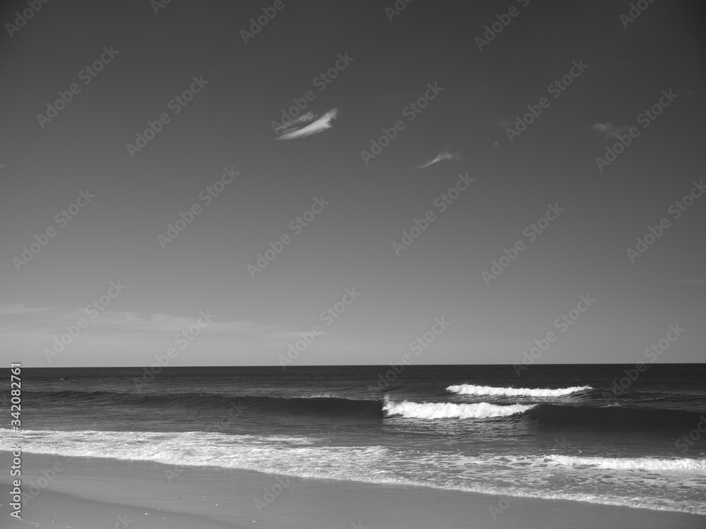 Black and white images of the ocean and waves on Island Beach State Park beaches