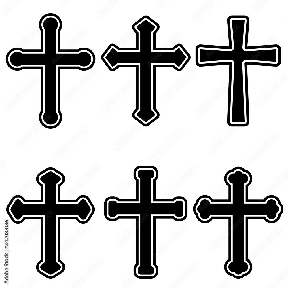 Set of illustrations of christian religious crosses. Design element for infographic, emblem, sign, poster, car, banner. Vector illustration