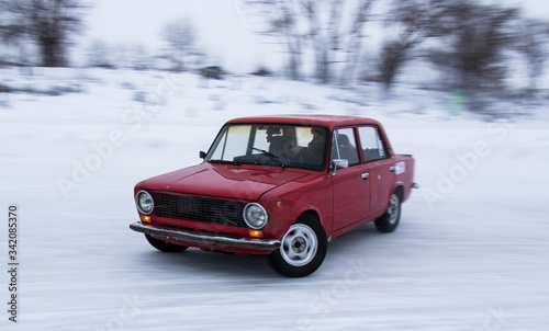 Russian car in winter, drift car