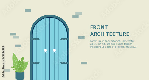 Front door architecture banner template with round top arched doorway