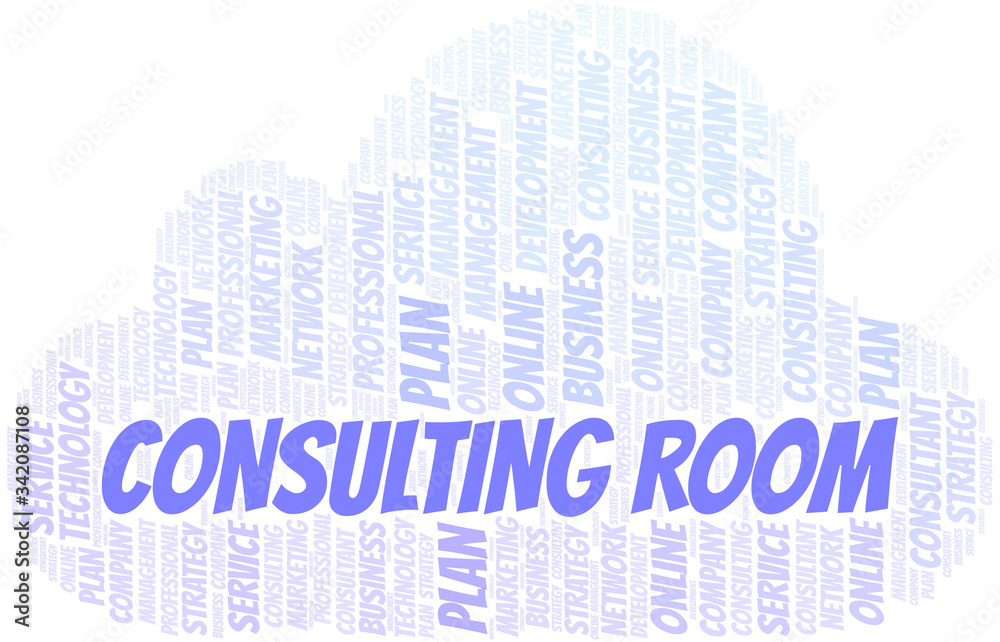 Consulting Room typography vector word cloud. Consulting Room typography vector word cloud.