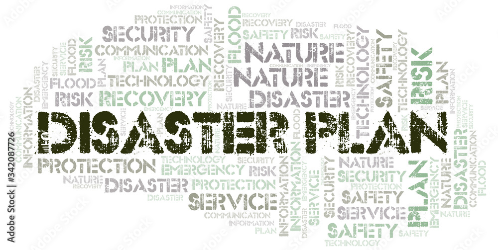 Fototapeta premium Disaster Plan typography vector word cloud.