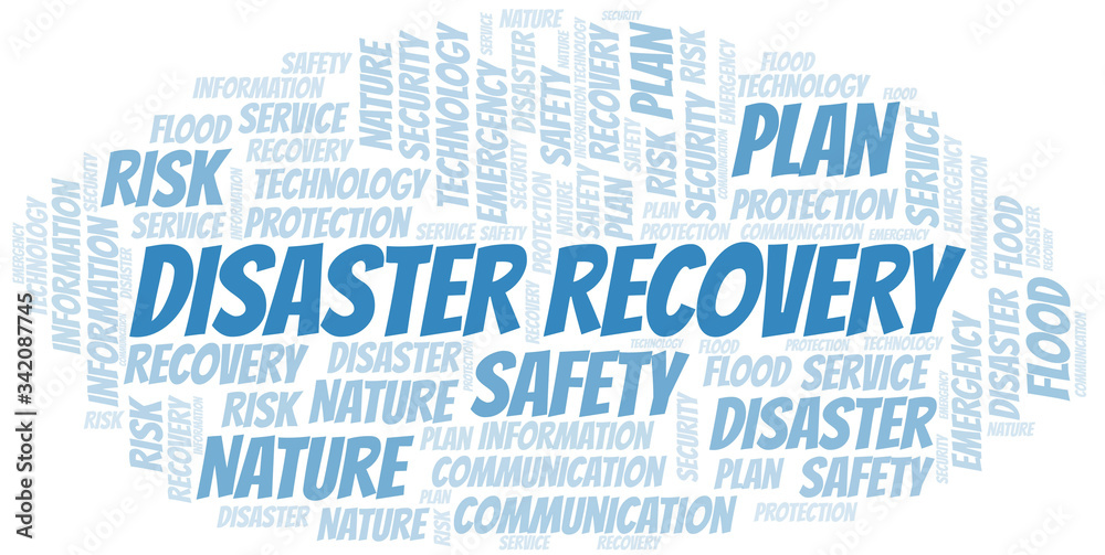 Disaster Recovery typography vector word cloud. Disaster Recovery typography vector word cloud.